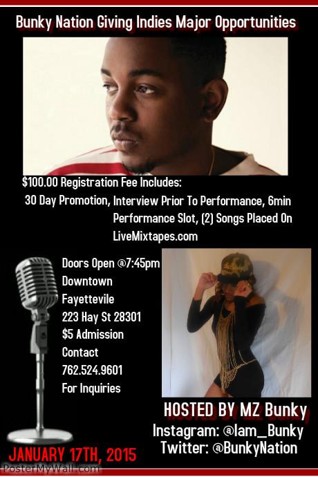 StreamChopHouze's tweet photo. #BunkyNation Upcoming Tour #Jan2015 DM for Details
1st Stop #Fayetteville Edition 01/17/14
#NewCarolina #ShowCase http://t.co/i8EI4i8VaE