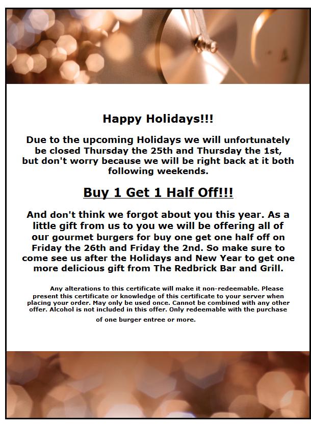 RedBrickTurlock's tweet image. Happy Holidays From Redbrick Bar and Grill bit.ly/1H3gZG9