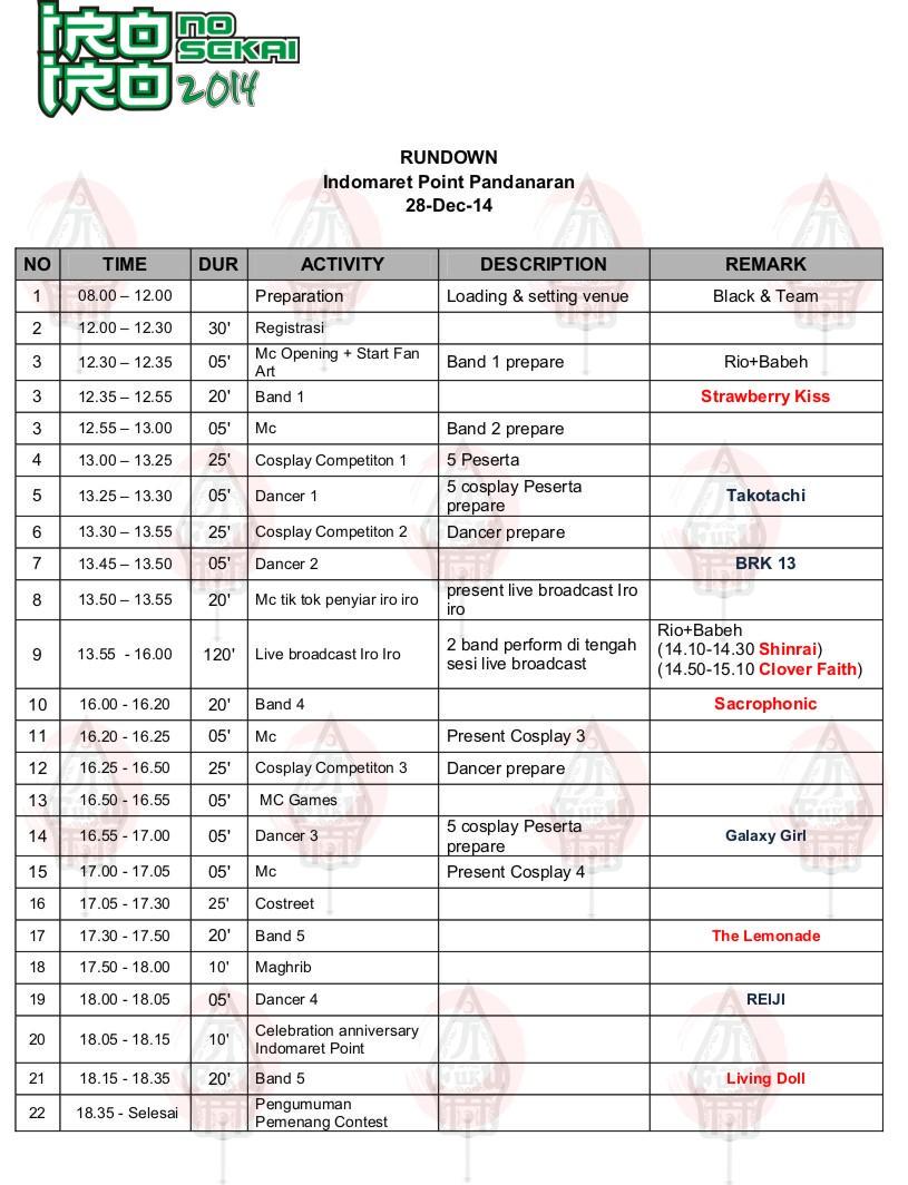 selamat pagih. :) jgn lupa besok dateng ke Iro-Iro no Sekai yak. :) ada band" yg kece yg bakal nemenin kamu" semua :D