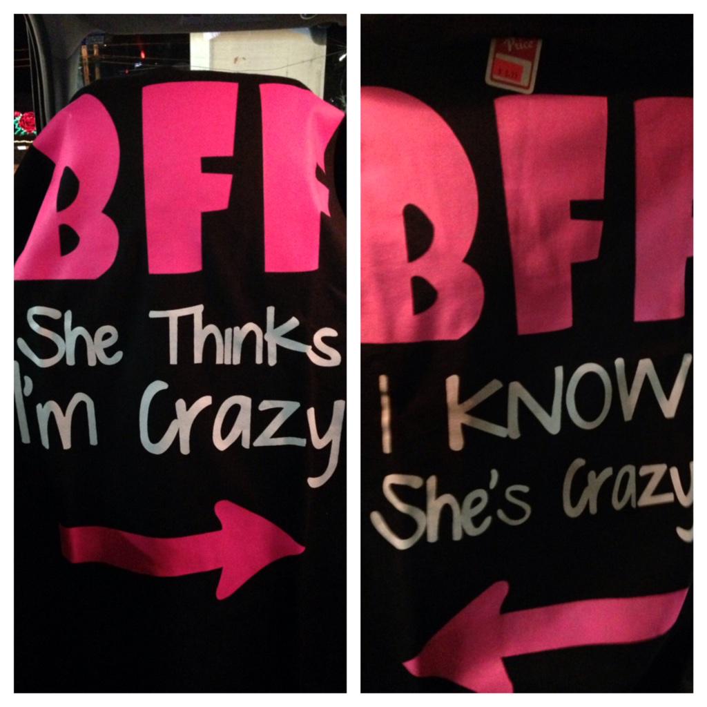 BekahBby23's tweet photo. Ann:she thinks I'm crazy! Mine: I know she's crazy! ❤️ #bestfriendshirts #webothcrazy @AnnMarie23__ http://t.co/Kd6Isfp7bO
