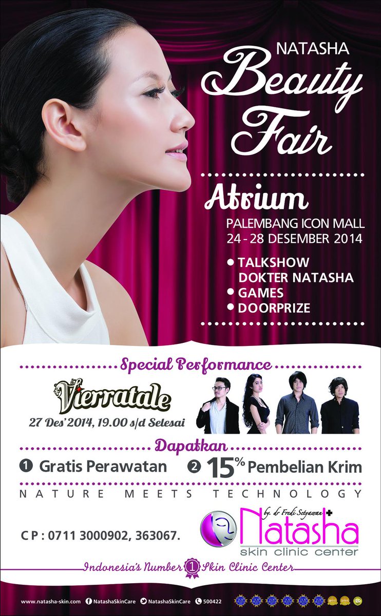 Natasha Beauty Fair di Atrium Palembang Icon Mall, Disc 15% krim &amp; Free Perawatan. Special Performance <a href="/Vierratale/">VIERRATALE</a>