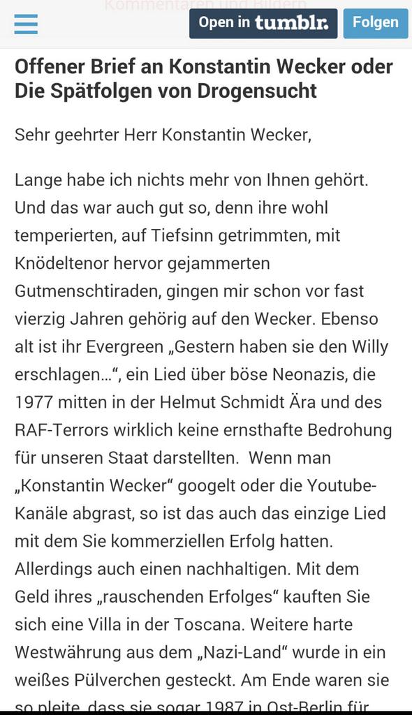 #KonstantinWecker
Drogensucht mit Pornos finanziert
Jetzt Zugpferd für #NoPegida 👎👎
#PEGIDA
taunuswolf.tumblr.com/post/106164460…