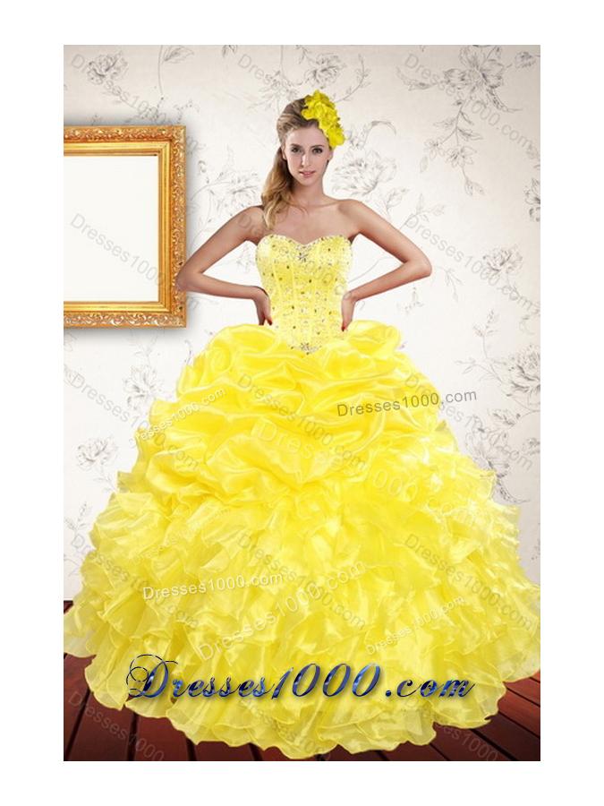 Classical 2015 Yellow Quince Dresses with Beading and Ruffles  bit.ly/1x91Ksi