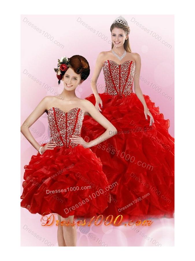 2015 New Style Red Quince Dresses with Beading and Ruffles bit.ly/1wsHlta
