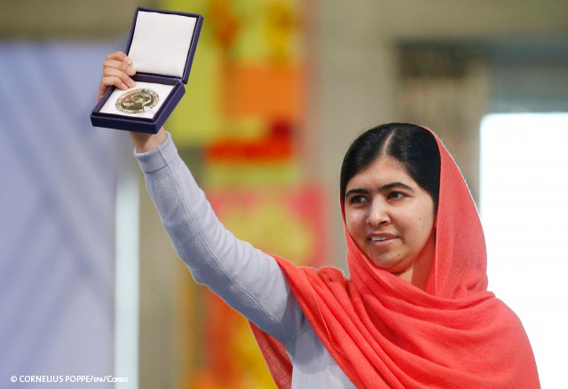 UN_Women's tweet photo. 2014 #EqualityMilestones: #Malala becomes youngest recipient of Nobel Prize http://t.co/CCCLoTh4gj cc @MalalaFund http://t.co/rU2BsyIGdd