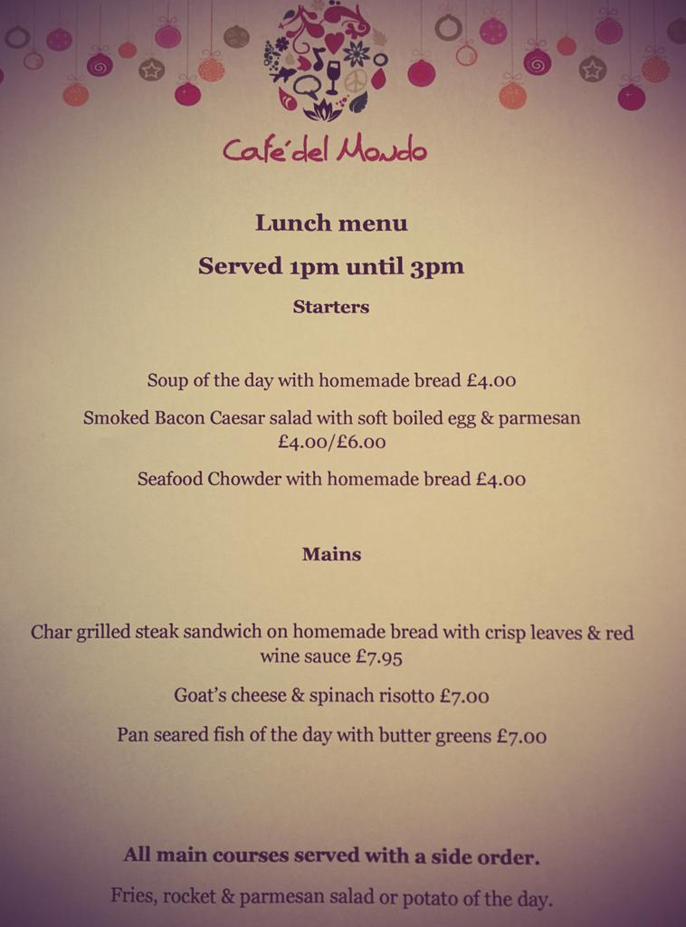 Open again today folks with lunch from 1pm till 3pm, this our set menu this afternoon.