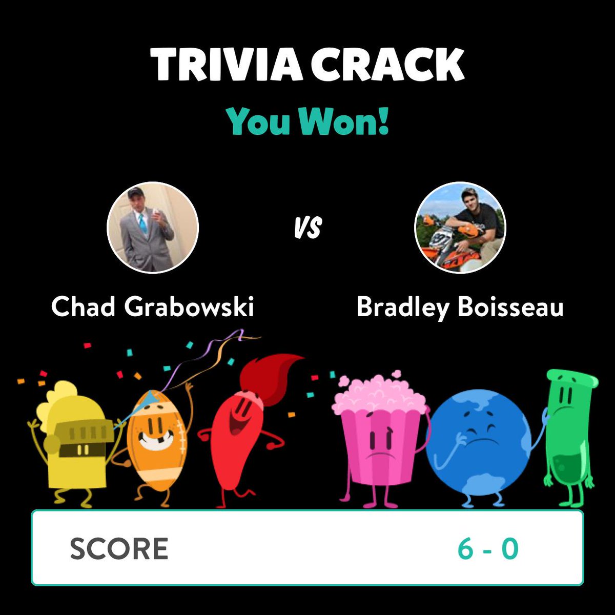 chadgrab's tweet image. Chad Grabowski just won a game against Bradley B. in Trivia Crack!  triviacrack.com/en/landing