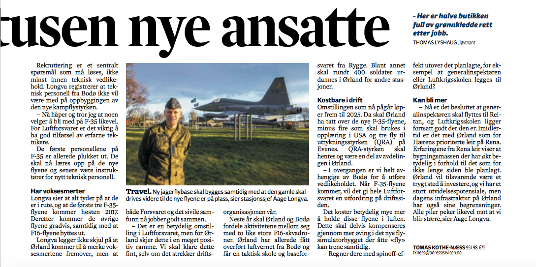 kampflybase's tweet image. Aage Longva sier "uten hjelp fra Bodø" tror han må bite dette i seg. @Regjeringen @Forsvarsdep #kampflybase