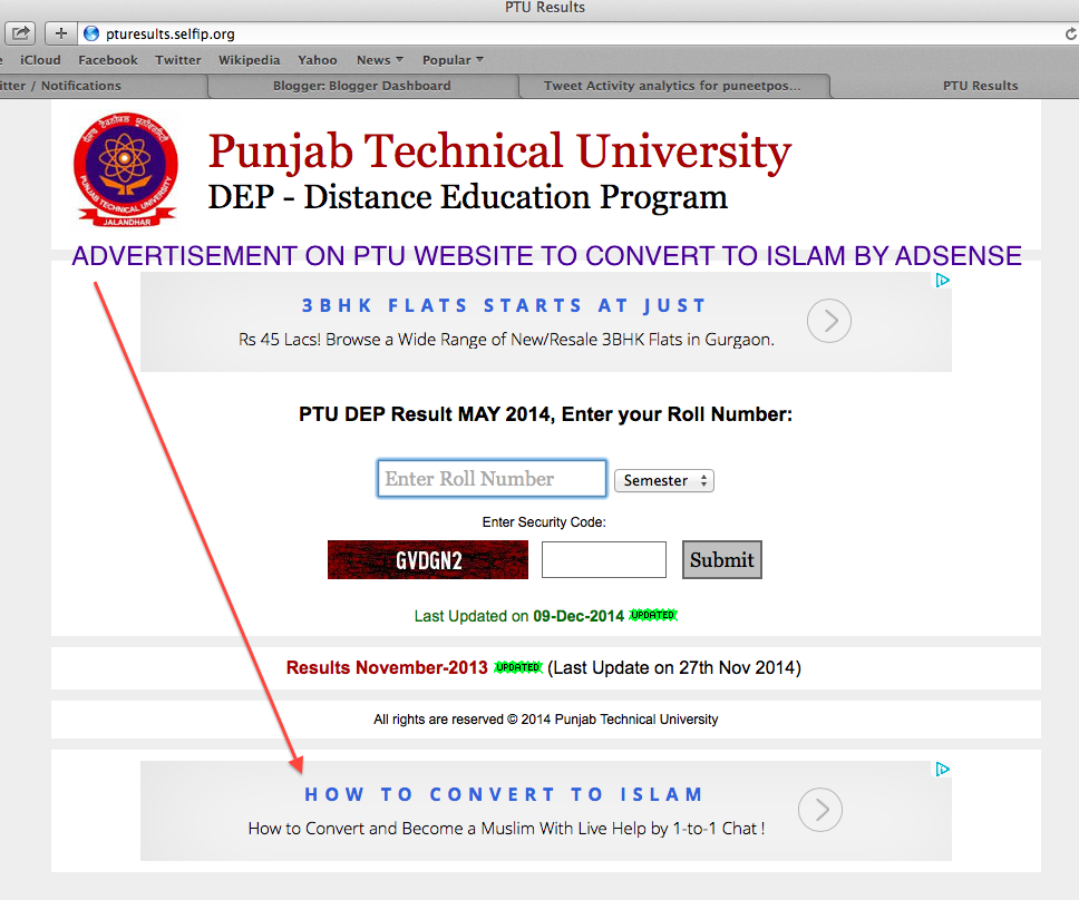 Surprised to see an advt. on PTU website by Adsense to convert to ISLAM. Where is Secular Media? #SecularConversions