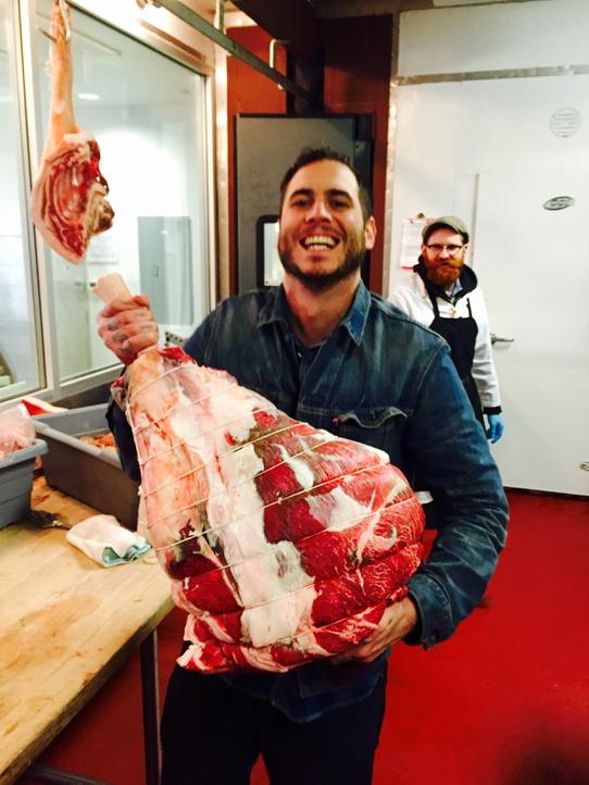 Proud daddy <a href="/caseywilcox/">casey wilcox</a> with his 65lb hindquarter from <a href="/saltandtime/">Salt & Time</a>.