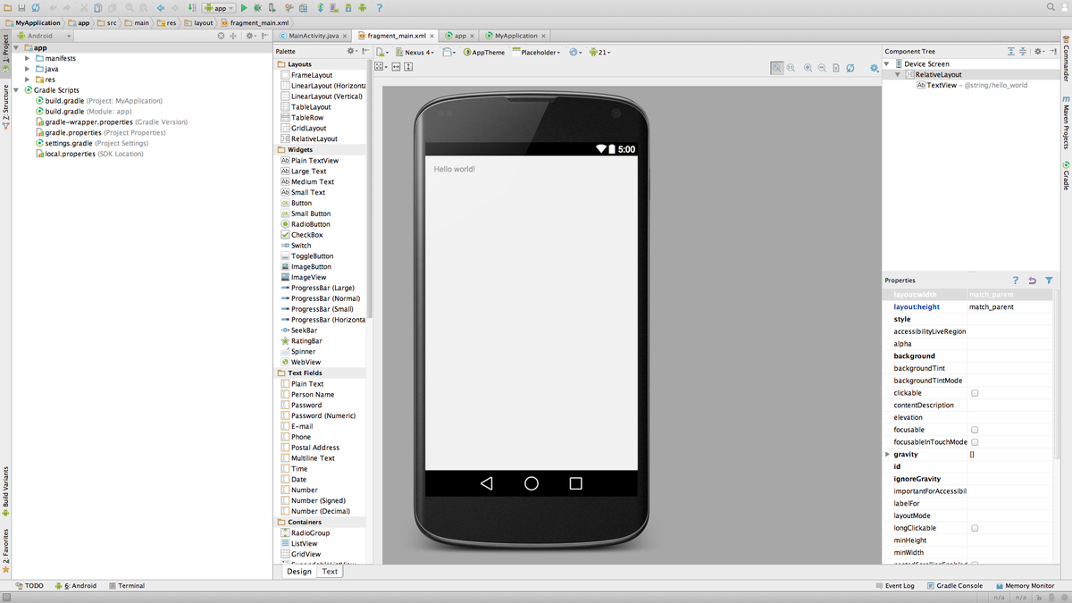 ryanvent3D's tweet photo. After two hours of ins and outs, I'm into the #AndroidDev Studio 1.0.1, running my first "Hello World" program! http://t.co/IcTjduifRs
