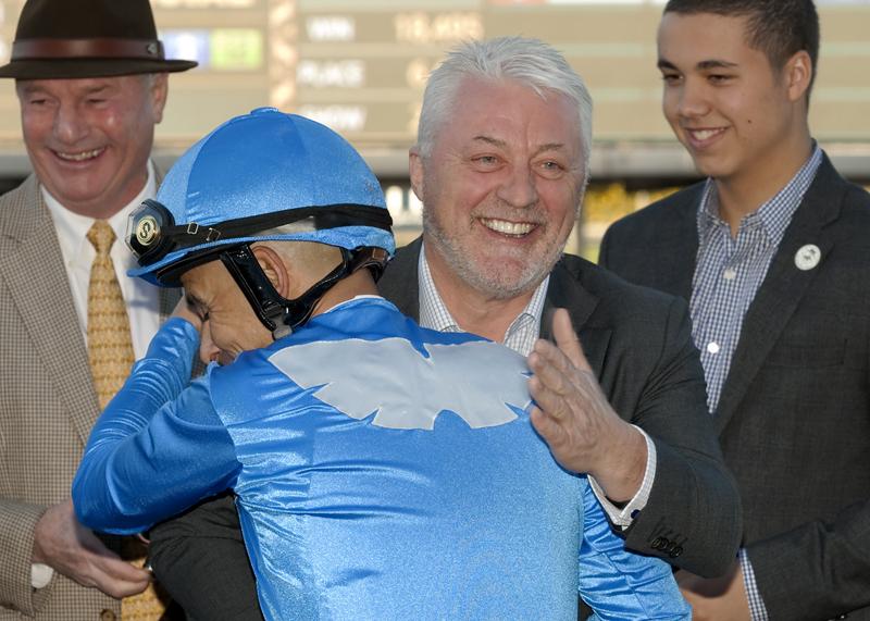 SAPublicity's tweet photo. Bolo &amp; Mike Smith take the Eddie Logan Stakes for trainer Carla Gaines &amp; owner Golden Pegasus Racing @santaanitapark http://t.co/tfE8Xs9Otu