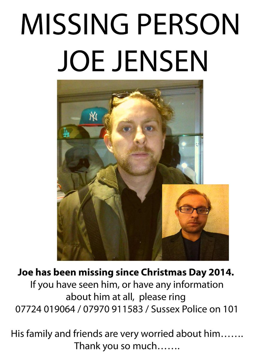 Brother missing in #Brighton @fatboyslim. Can you help share pls? #FindJoeJensen Dec 25th last seen.