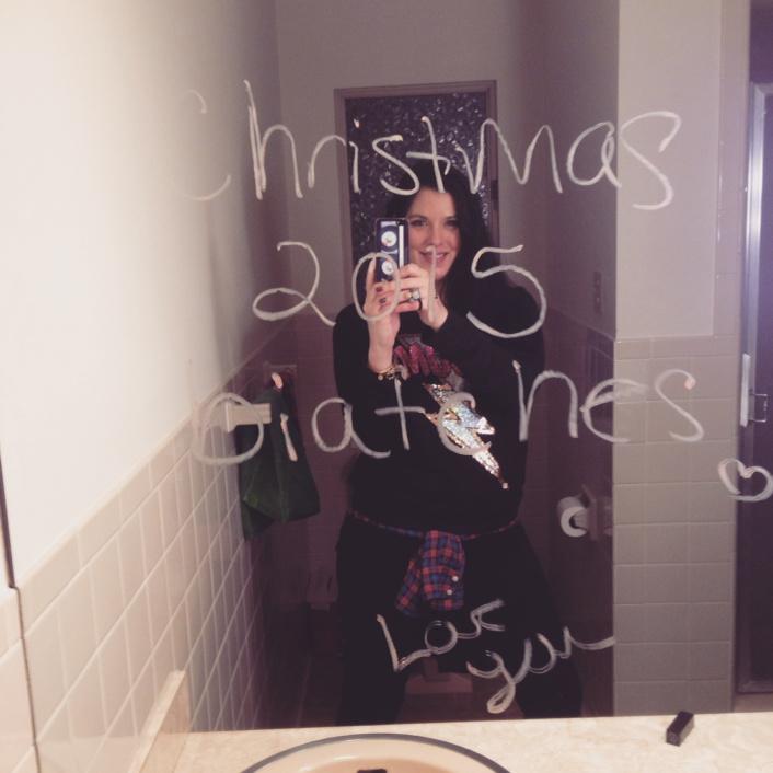 JennaMorasca's tweet photo. My annual #Christmas tradition I deface my Aunt Annette's mirrors w lipstick. Hilarious! #Traditions #LipstickBandit http://t.co/7klARu1hnf
