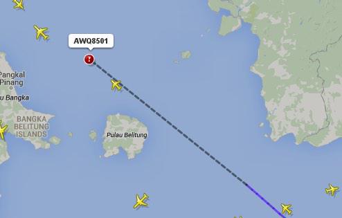 zkang90's tweet photo. Flight route of the missing @AirAsia flight #QZ8501 from Surabaya to Singapore http://t.co/ifaLSiMNvD
