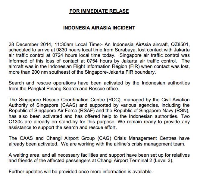 Editors note: The missing AirAsia flight from Indonesia to.