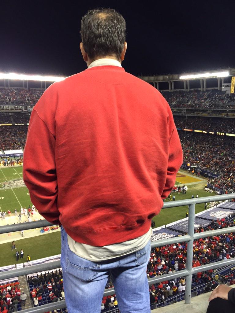 ParadisalCo's tweet photo. This guy is a little bummed Nebraska is losing....I'm sure some #Paradisal clothing would cheer him up. #HolidayBowl http://t.co/2y3zwiJSBC