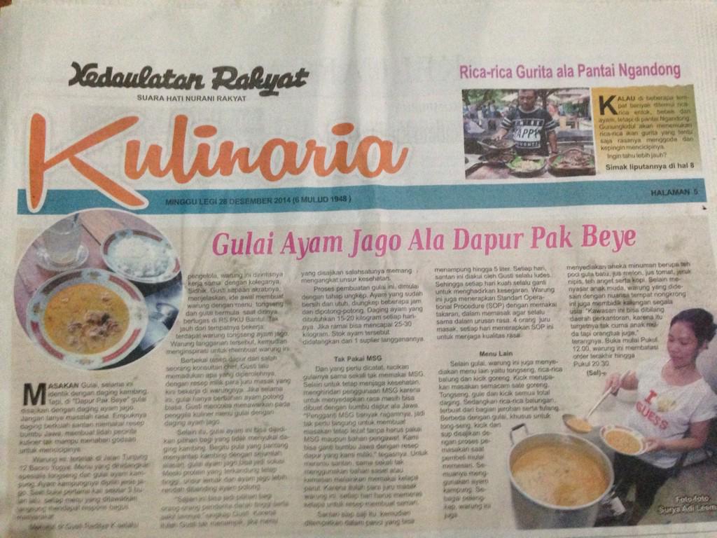 BeyeDapur's tweet photo. Warung kita juga hari ini keluar di liputan koran KR lho kak.. Yeay! 😊😊 http://t.co/eRNbgpJEaE