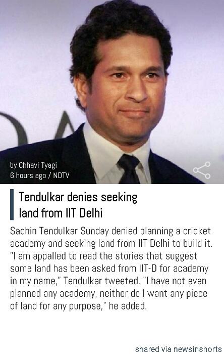 narayan1302's tweet photo. Tendulkar denies seeking land from IIT Delhi
http://t.co/P9PkKFPRmv 
 -via News in Shorts
Can't trust this statement http://t.co/sVloY1kcVy