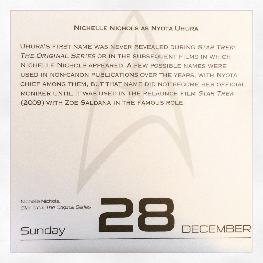 This Day in Trek - December 28, 2014 Happy Birthday to the ever amazing Nichelle Nichols! 