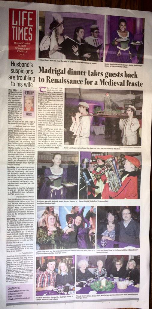RHSChoralDept's tweet photo. What a great write up about our Madrigal Dinner! #recordcourier #kentohio http://t.co/nYC8imeW4s