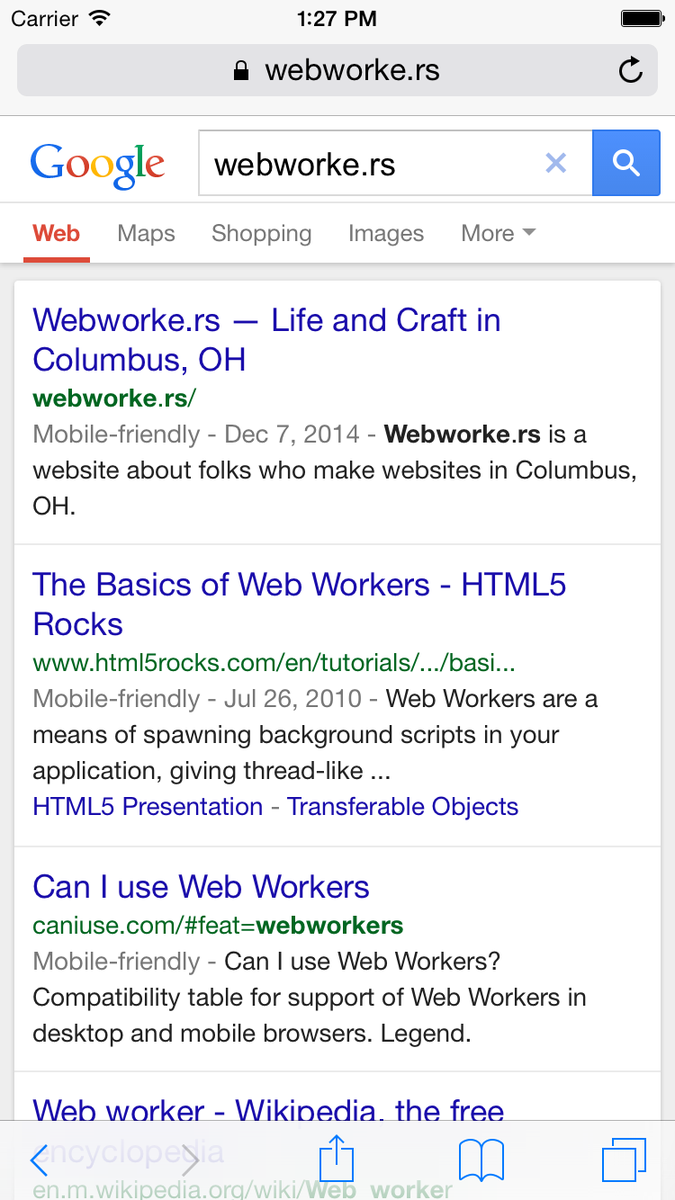 Webworkers614's tweet image. Real excited to get the “Mobile-friendly” designation from Google! Took some work, but definitely worth the effort.