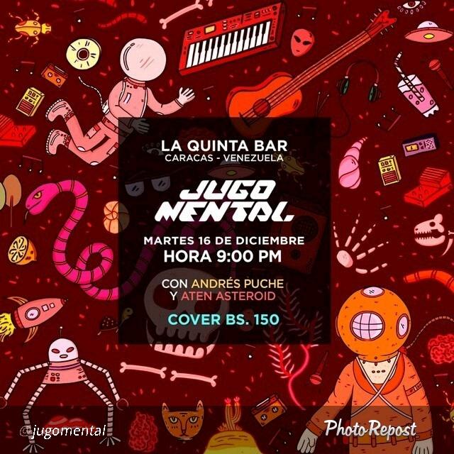 HOY en <a href="/laQuintabart/">La Quinta Bar Live Music Bar</a> estará <a href="/jugomental/">Jugo Mental</a> junto a <a href="/APuche/">Aaron Puche</a> y <a href="/AtenAsteroid/">AtenAsteroid</a>