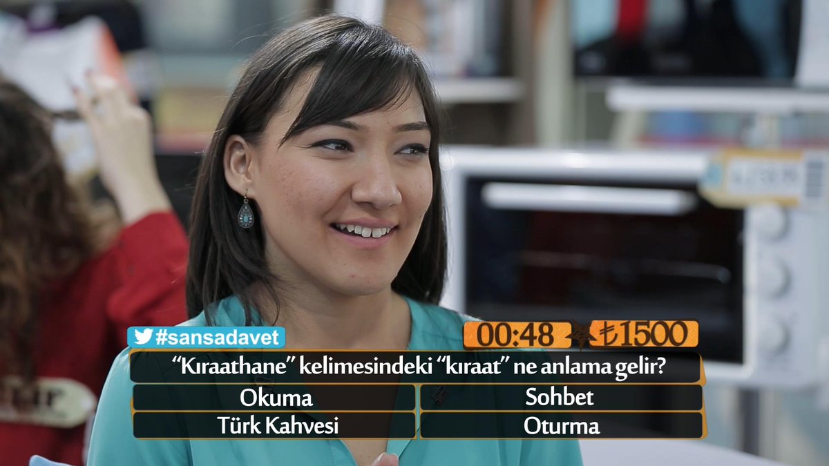 SansaDvet's tweet photo. 4.sorumuz  “Kıraathane” kelimesindeki “kıraat” ne anlama gelir?Okuma,Sohbet,Türk kahvesi,Oturma” #sansadavet http://t.co/HqecrDHntL