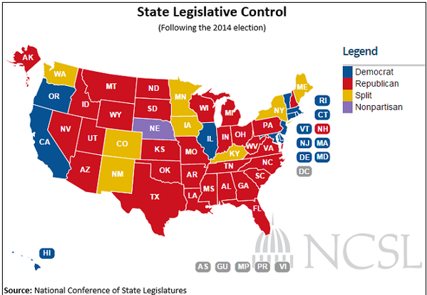 NetAdvisor's tweet photo. #Election Final Results: #Midterms2014: Legislator Control
8 States Party Split (D) & (R)
11 States (D)
31 States (R) http://t.co/8mCy24hFSl