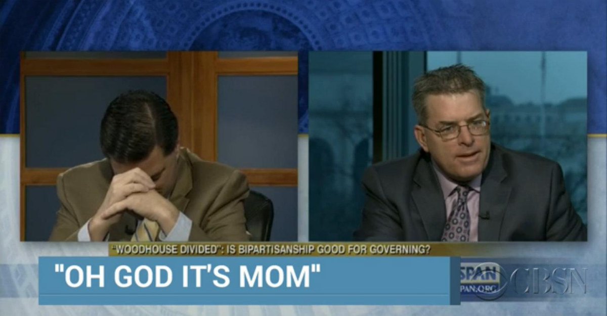 CBSNLive's tweet photo. That moment when you're arguing with your brother about politics on @CSPAN and your mom calls: http://t.co/MZ7xOnWnCd http://t.co/i8Rz5XJUHi