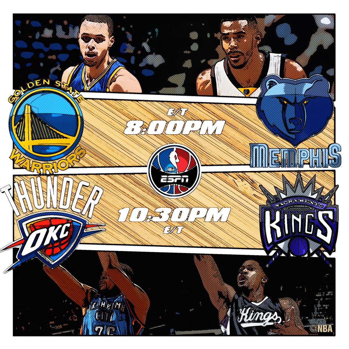 NBA's tweet photo. Tonight's Must See @ESPNNBA doubleheader tips off at 8pm/et as the @Warriors (16 game W streak) visit @MemGrizz! http://t.co/Wk2mvOEkw6