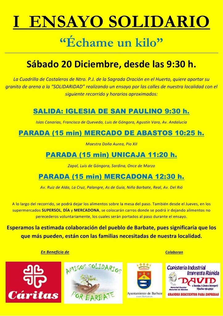 Este sabado 20 de Dic. Estaremos por las calles recogiendo alimentos pa los mas necesitados. Pon tu granito de arena.