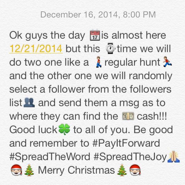HideCashOxnard's tweet photo. #GetReady #SaveTheDate #PayItForward #SpreadTheWord #SpreadTheJoy 🏃💸🎅🎄⌚️🍀👥👏💰 http://t.co/yeU9mJUTeu