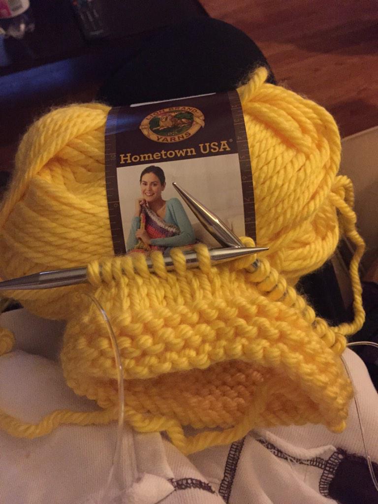 Shiraroars's tweet image. Hat for one of my nephews in the making out of Hometown USA #lionbrand #gifts  #magicloop