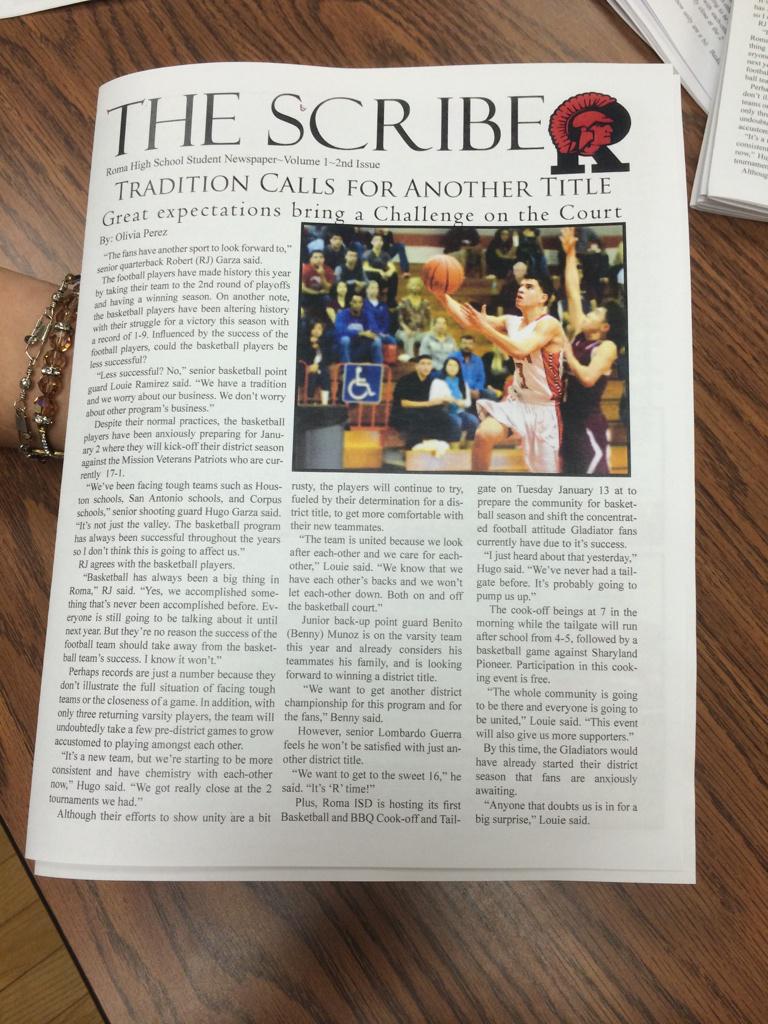 RHSTheScribe's tweet photo. Here's a look at our 2nd issue's front page!! Pick up a copy at tonight's basketball game or at school tomorrow! http://t.co/B9hTeo05PE