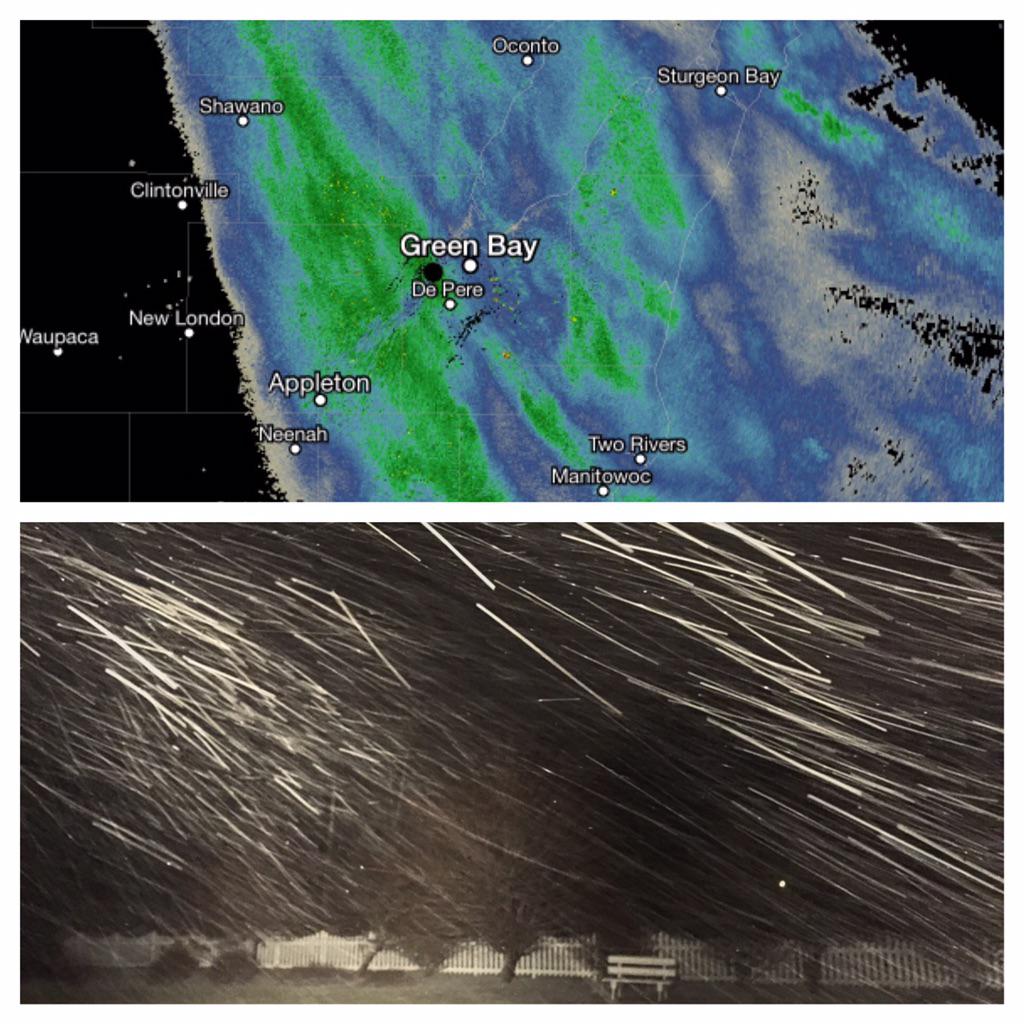 JeffLast's tweet image. Brief period of moderate snow this eve in Green Bay--enough to re-whiten the ground. #wiwx