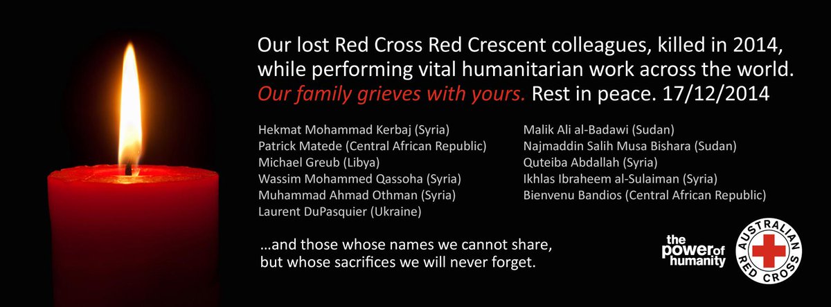 RedCrossAU's tweet photo. Today we remember the sacrifice of our colleagues who lost their lives helping others around the world. #RIP http://t.co/BLqLHadNIG