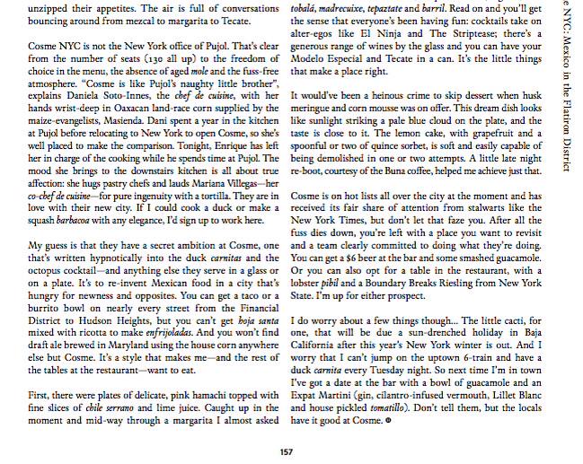 SjwSally's tweet image. Cosme isn't the New York office of Pujol, but I wish my office was next door. Review in Hoja Santa issue 5! #cosmenyc