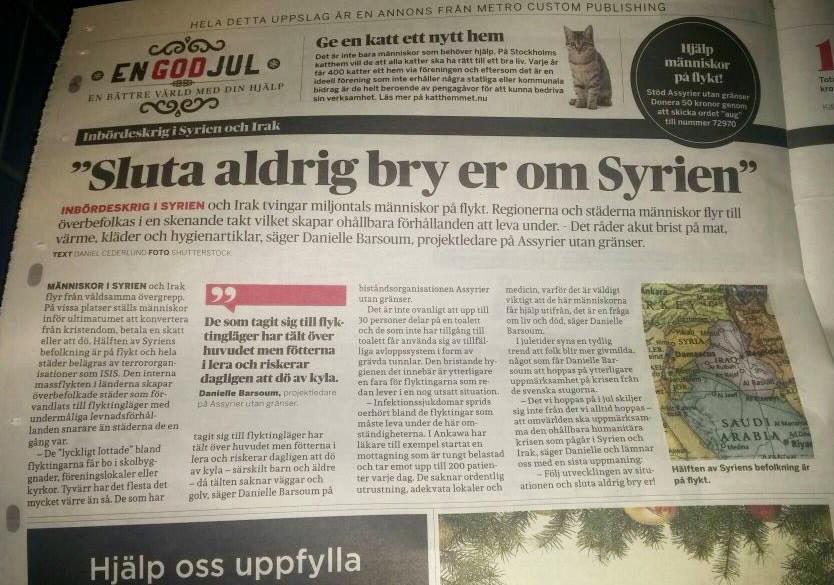 assyrianswb's tweet photo. AWB in todays Metro newspaper! #assyrianswithoutborders http://t.co/nNxrsbaBTg