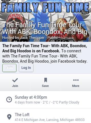 localclowncrew's tweet photo. #FamilyFunTimetour
ft @TurnCoat_Dirty @Abkwarrior @BigHoodoo @TheRealJunkiez
12.21 #Lansing, MI *All Ages Show*
http://t.co/JUuOB91GsC
