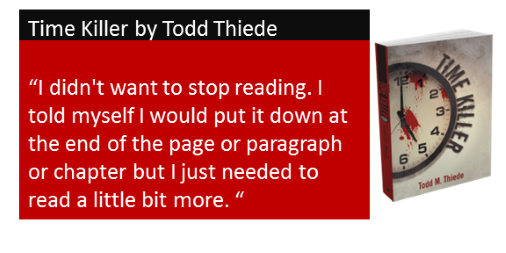 Tammysdragonfly's tweet photo. TODD M.THIEDE
@DETECTIVELARKIN
⏰TIME KILLER
Suspenseful, Fast-Paced #Thriller!
221~5★REVIEWS!
http://t.co/4KrXC1CgER http://t.co/oAUnUIEWZ0