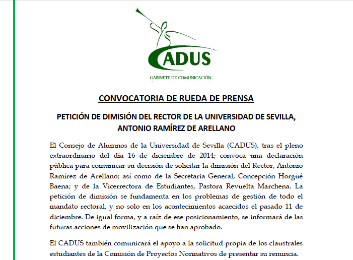 twitCADUS's tweet photo. #NewsCADUS: Hoy, rueda de prensa a las puertas del Rectorado de la US, para transmitir acuerdos de #PlenoCADUS. http://t.co/H0xsWBWr06
