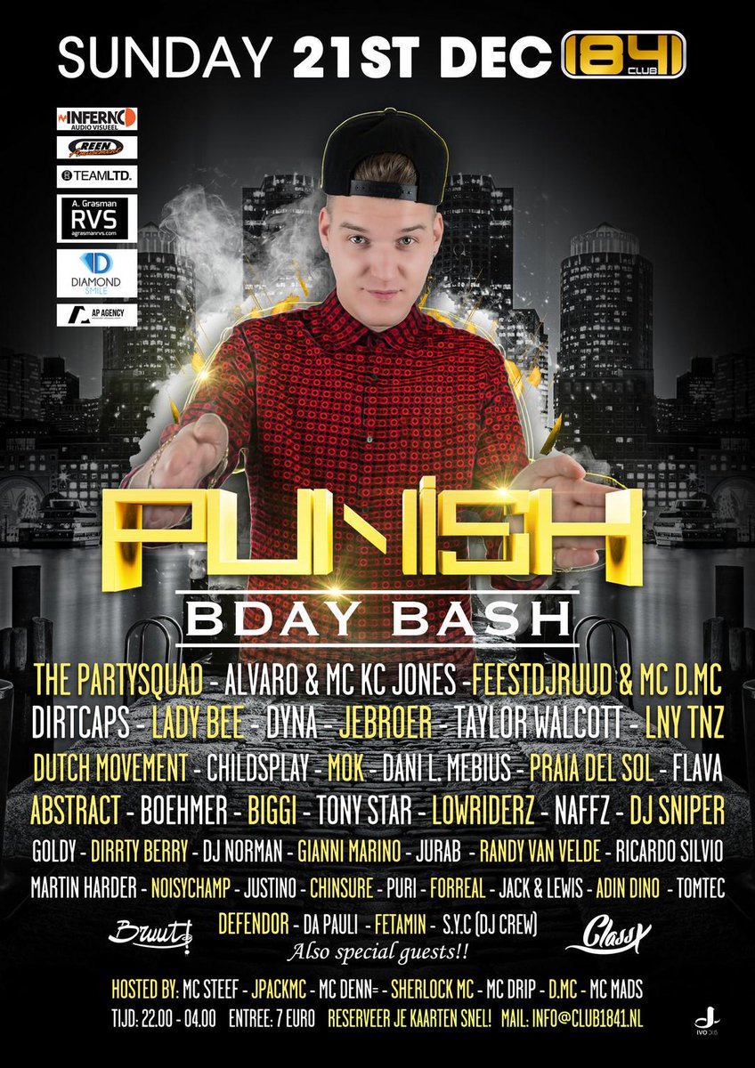 club1841's tweet photo. RT en WIN 2x entree+10 drankjes zo.21 dec @DJPunishNL B-Day Bash @club1841 met oa @FeestDJRuud en 30 andere DJ`s! 18+ http://t.co/QRQGBzxGjB