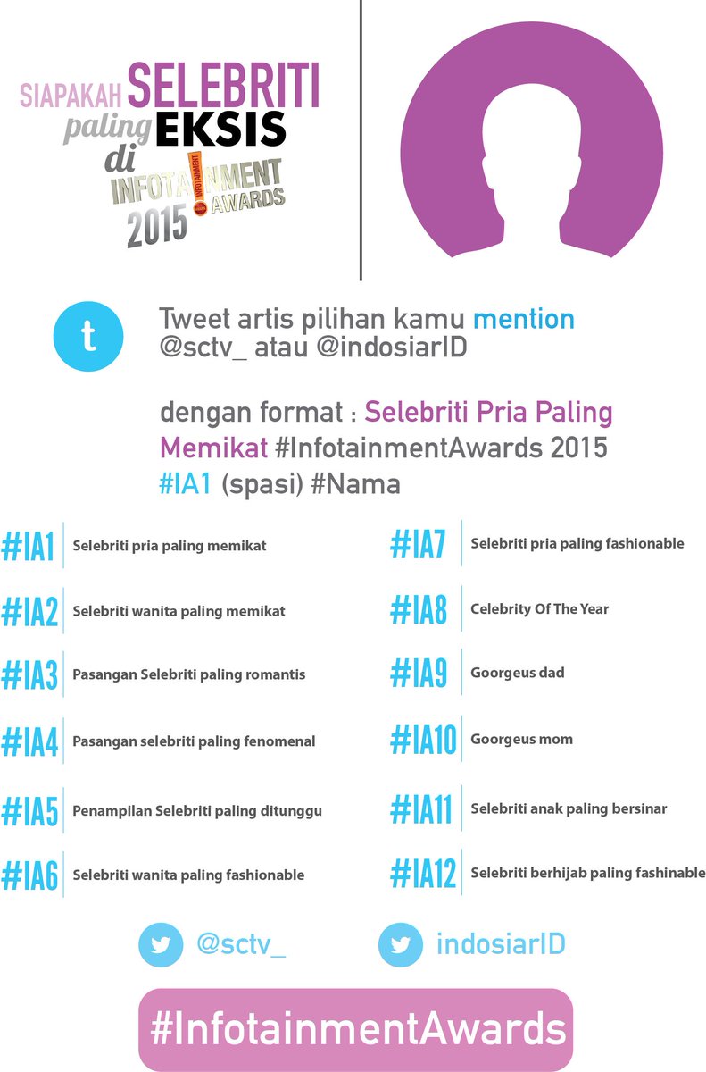 Siapakah Selebriti Paling #InfotainmentAwards 2015? ketik #IA(kode Nominasi) (Spasi) #Nama mention ke <a href="/SCTV_/">SCTV</a>