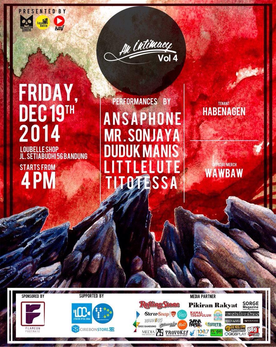 Come &amp; feel <a href="/anintimacy_/">An Intimacy</a> vol 4 w/ <a href="/ansaphoneband/">ansaphone.</a> <a href="/Littlelute_/">Littlelute Music</a> <a href="/DukManOfficial/">Duduk Manis Band</a> <a href="/titotessa/">titotessa</a> @MrSonjaya we support this!