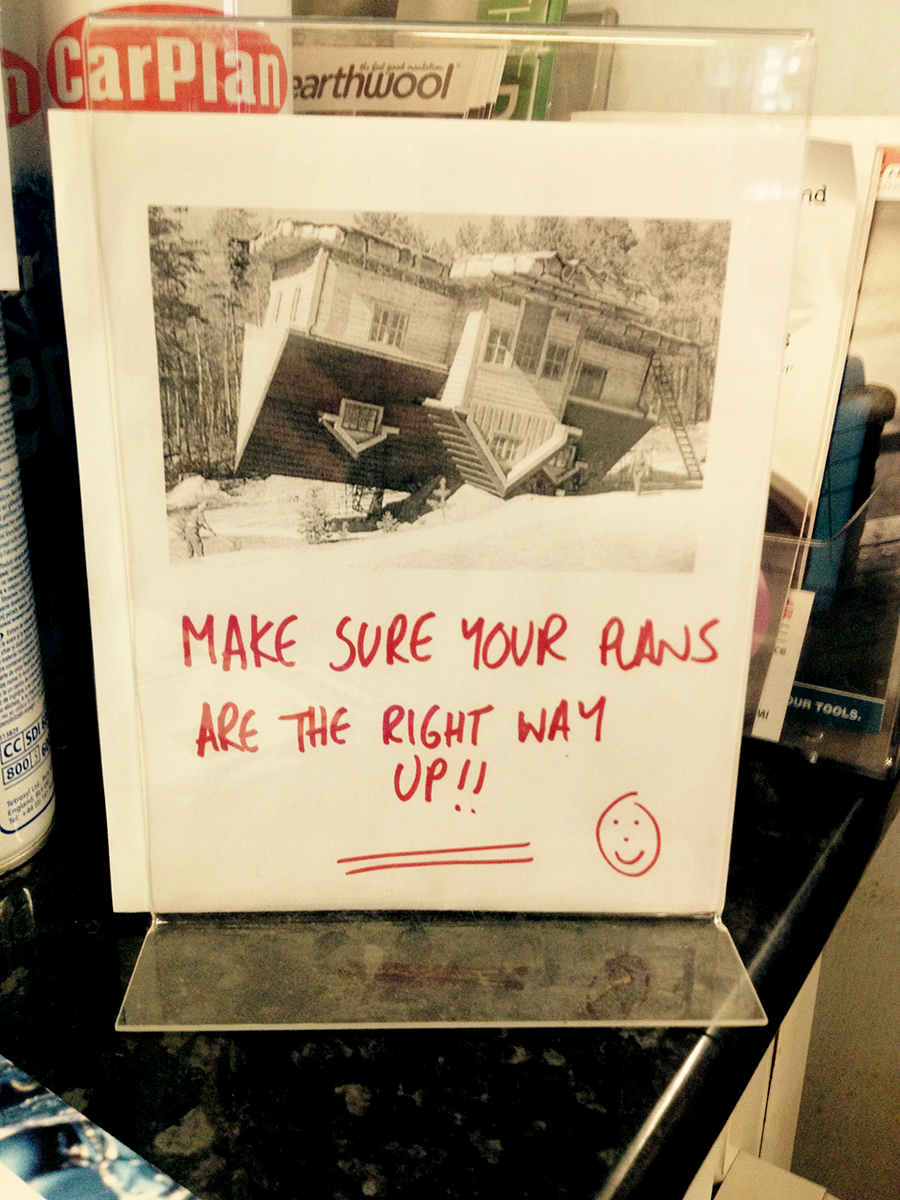 #BizHour True story! "<a href="/builders_store/">Builders Store Ltd</a> ATT all #builders and #architects... A friendly reminder on our counter today! "