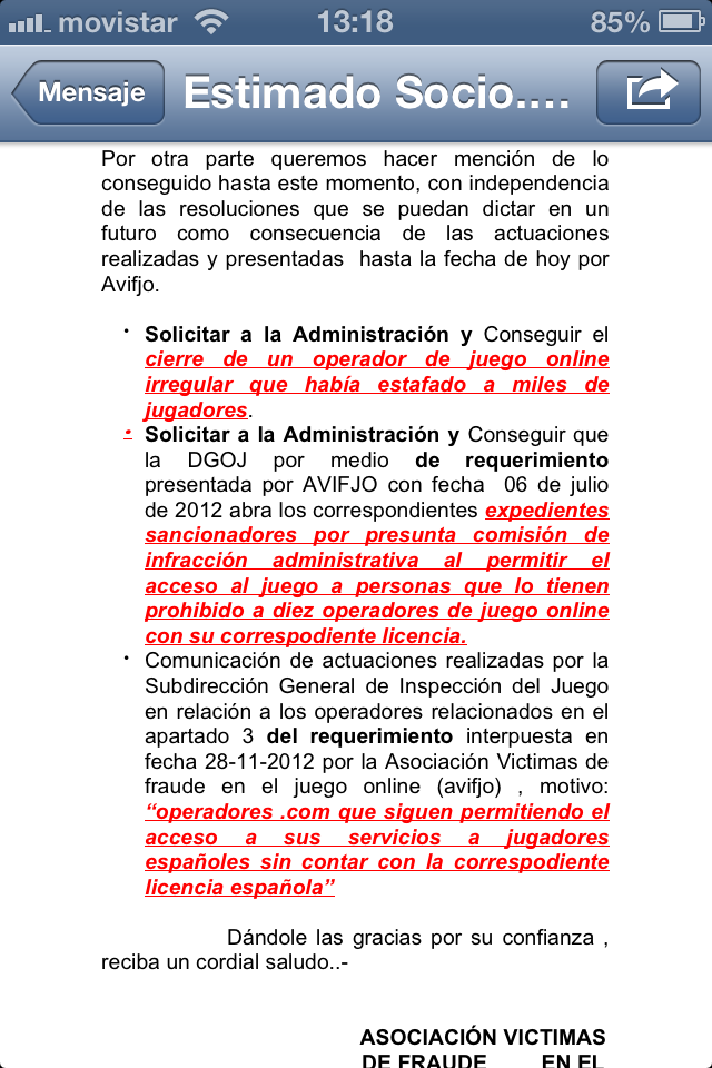 AVIFJO's tweet photo. COMUNICADO ASOCIACIÓN VICTIMAS DE FRAUDE EN EL JUEGO ONLINE: http://t.co/rsgp96Tv46