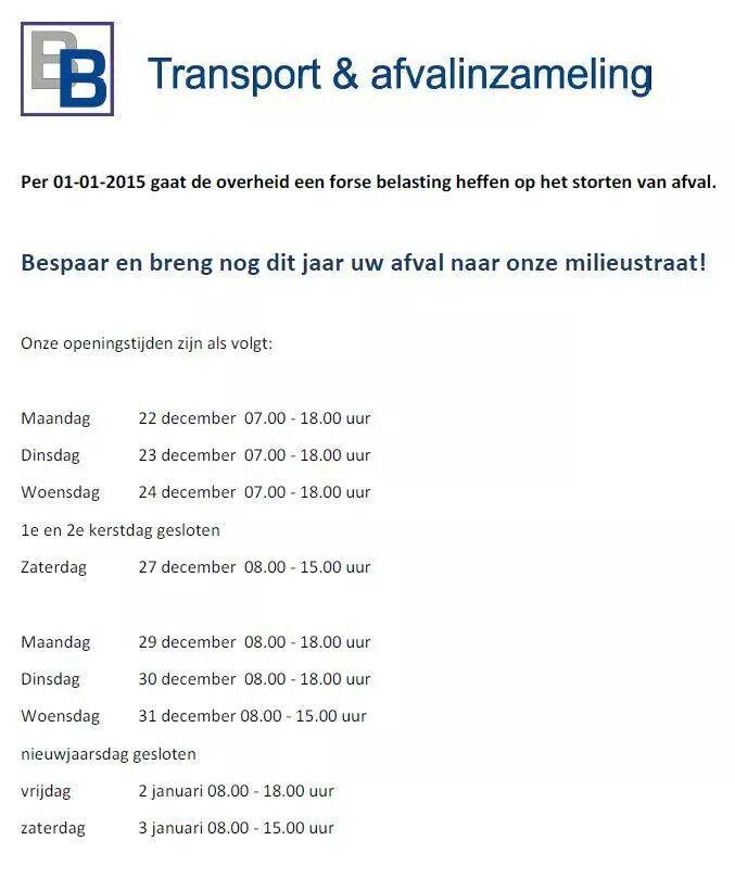 Ruime openingstijden rondom de feestdagen!  #besparen #milieustraat #nunspeet