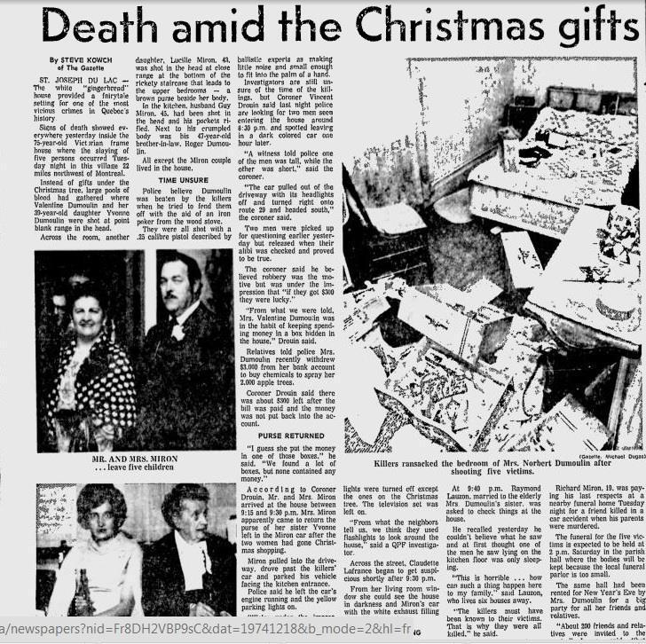 Assassinat StJosephDuLac Assassinat membres famille hold up St