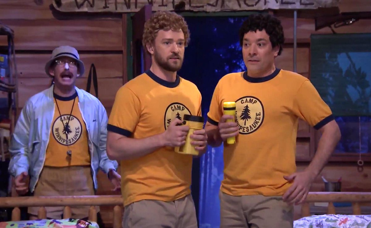 Summer camp BFFs Justin Timberlake and Jimmy Fallon sing 'Jumper.' Watch: mashable.com/2014/12/17/jim…